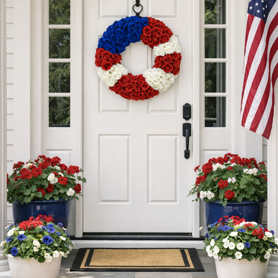 Americana Rose Wreath, 22"-Seasonal Decor-Simple and Grand-Simple and Grand