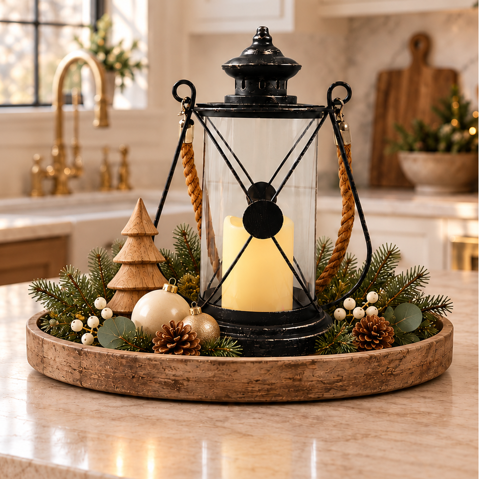 Round Lantern with Candle, 13"