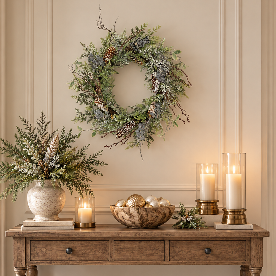 Frosted Mixed Artificial Wreath, 24"