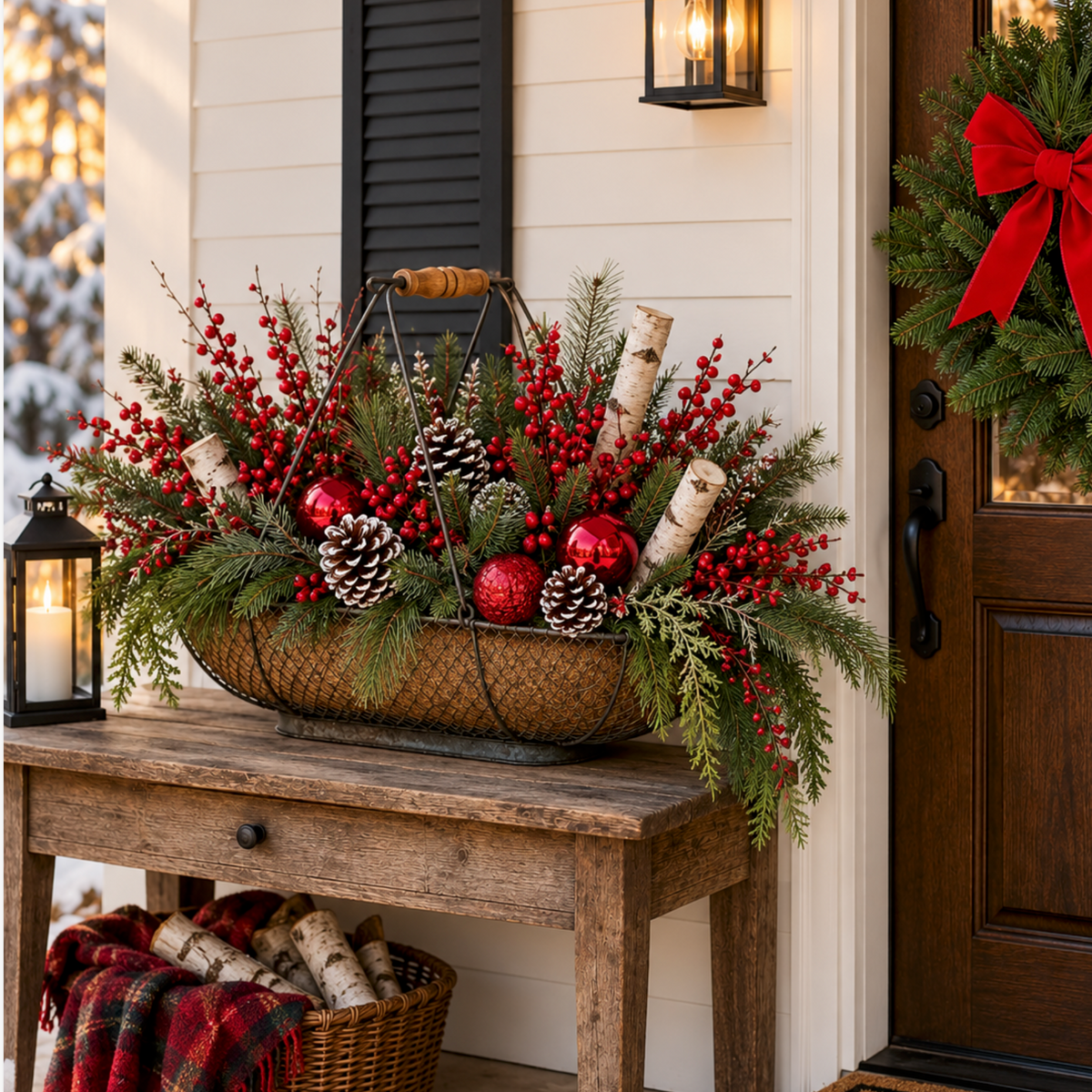 Wire Handled Basket with Winter design by Simple and Grand