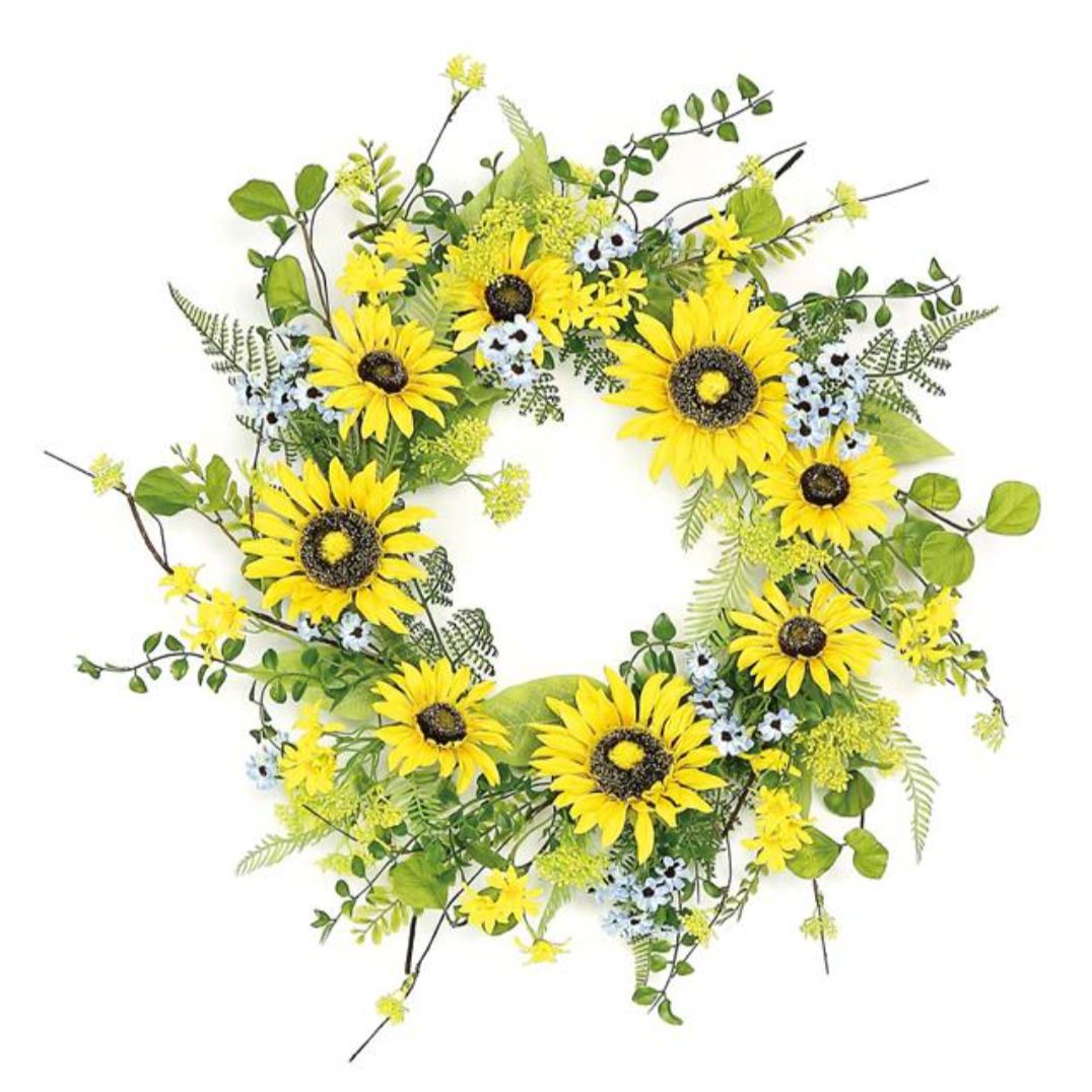 Sunflower & Wild Daisy Wreath, 24"-Seasonal Decor-Simple and Grand-Simple and Grand