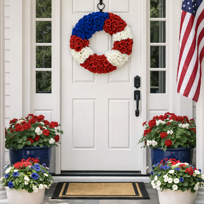 Americana Rose Wreath, 22"-Seasonal Decor-Simple and Grand-Simple and Grand