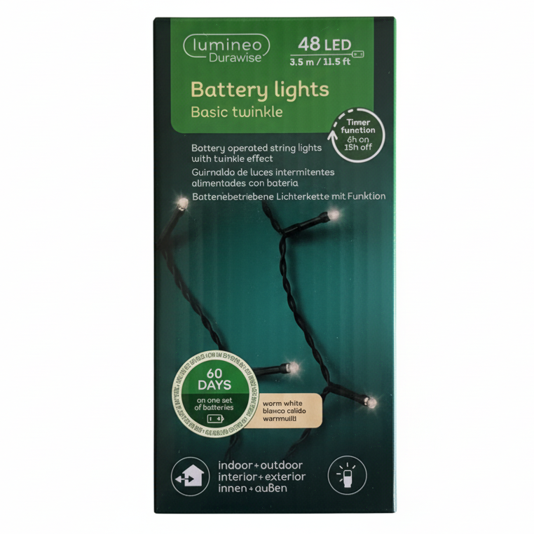 Battery 48 Twinkle Lights, Warm White, Lumineo Durawise