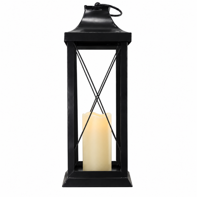 Square Lantern w/ Candle, 18.25"