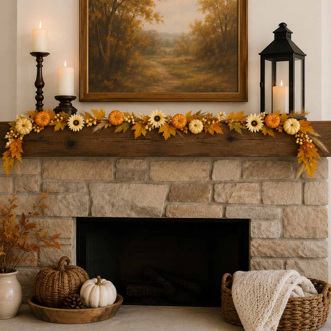 Pumpkin, Sunflower & Maple Faux Garland, 60"