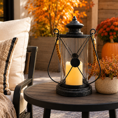 Round Lantern with Candle, 13"