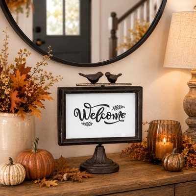Bird Perch Welcome Frame, 8.5"