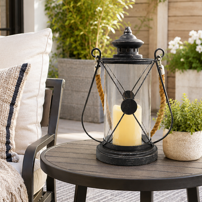 Round Lantern with Candle, 13"