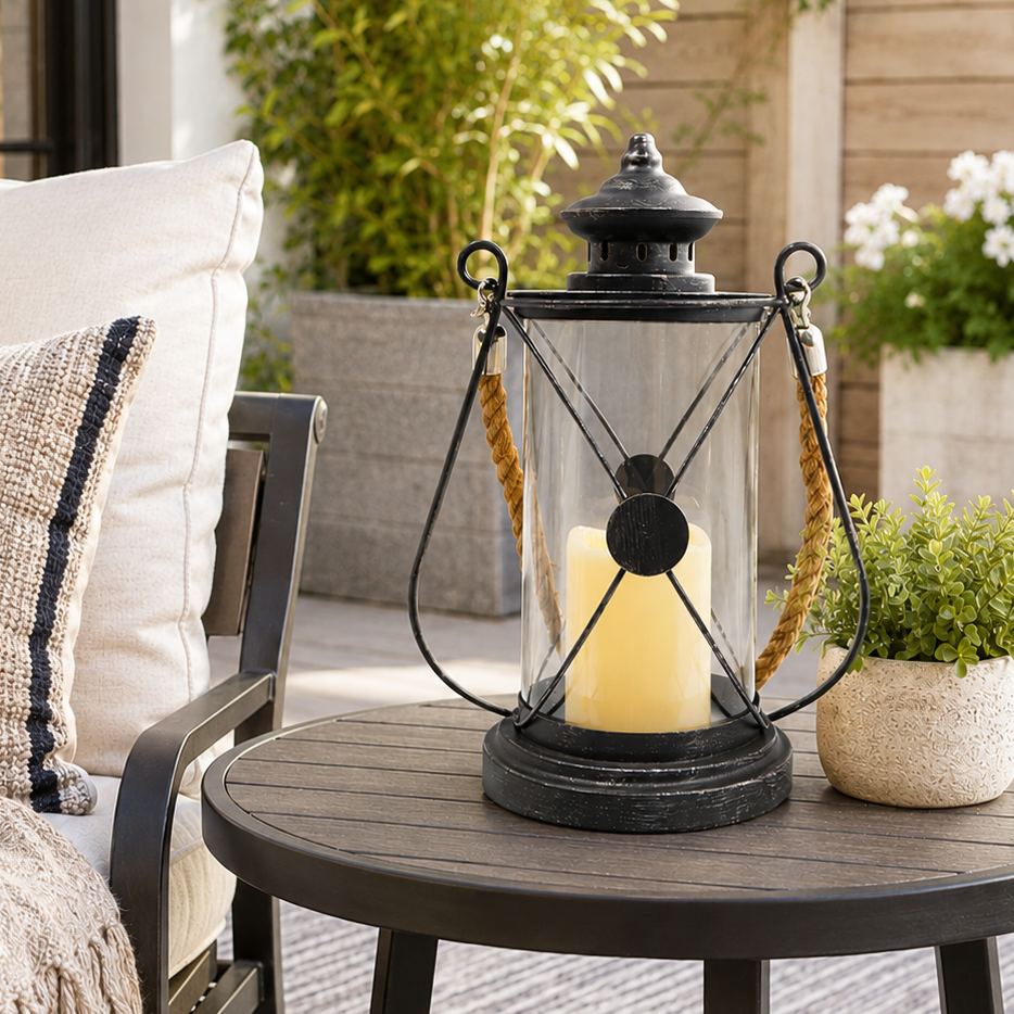 Round Lantern with Candle, 13"