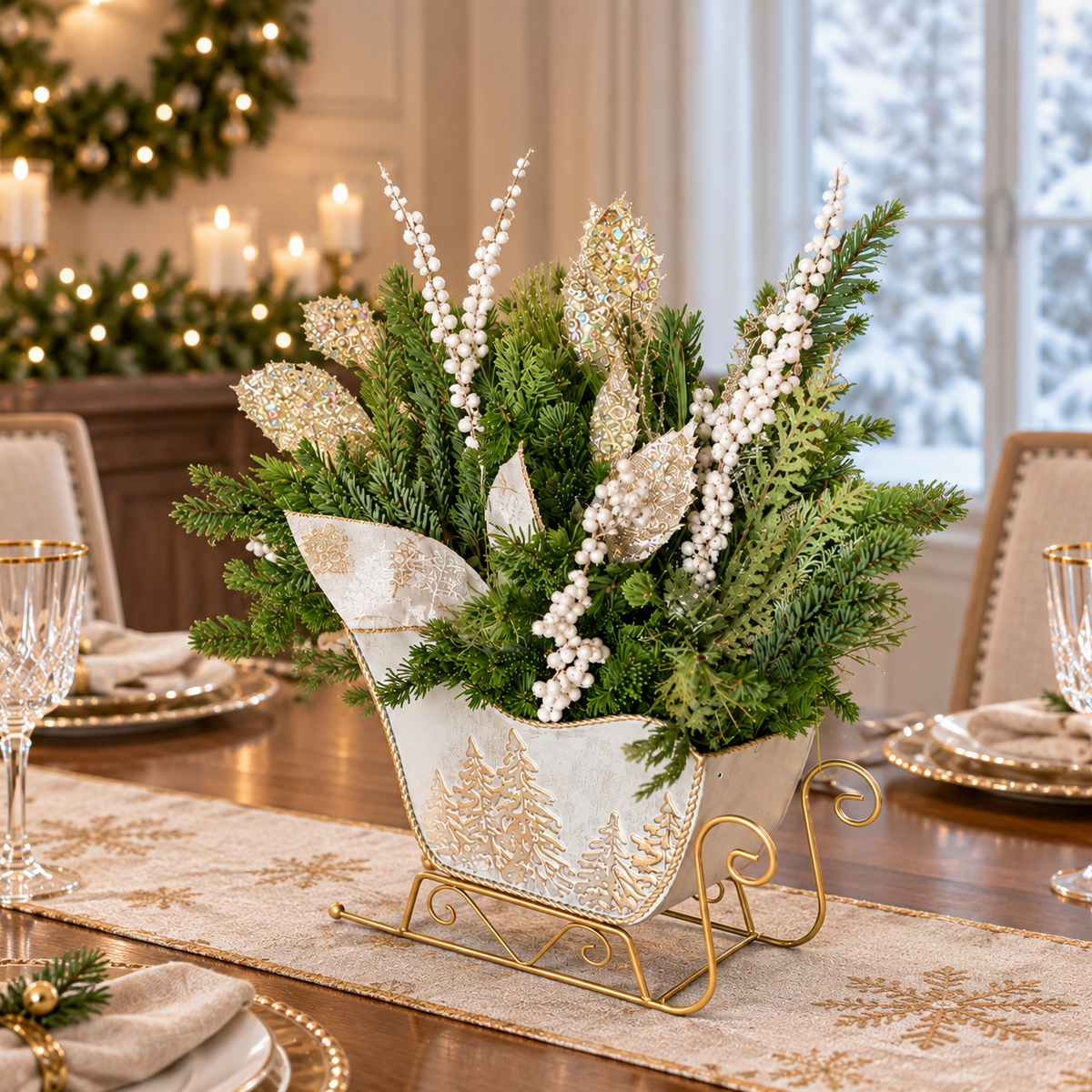 Gold Sleigh Centerpiece, 7.25"