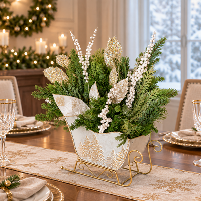 Gold Sleigh Centerpiece, 7.25"