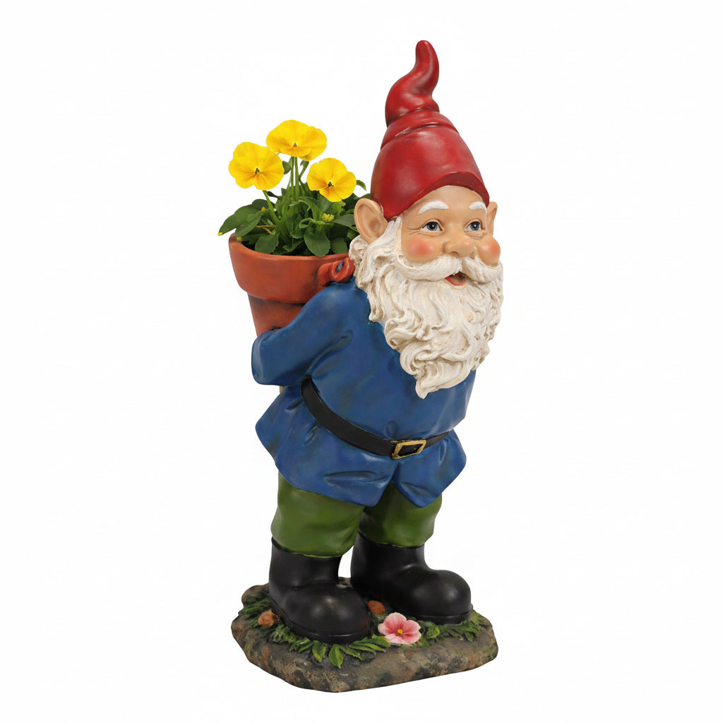 Gnome w/Flower Pot, 15"-Seasonal Decor-Simple and Grand-Simple and Grand