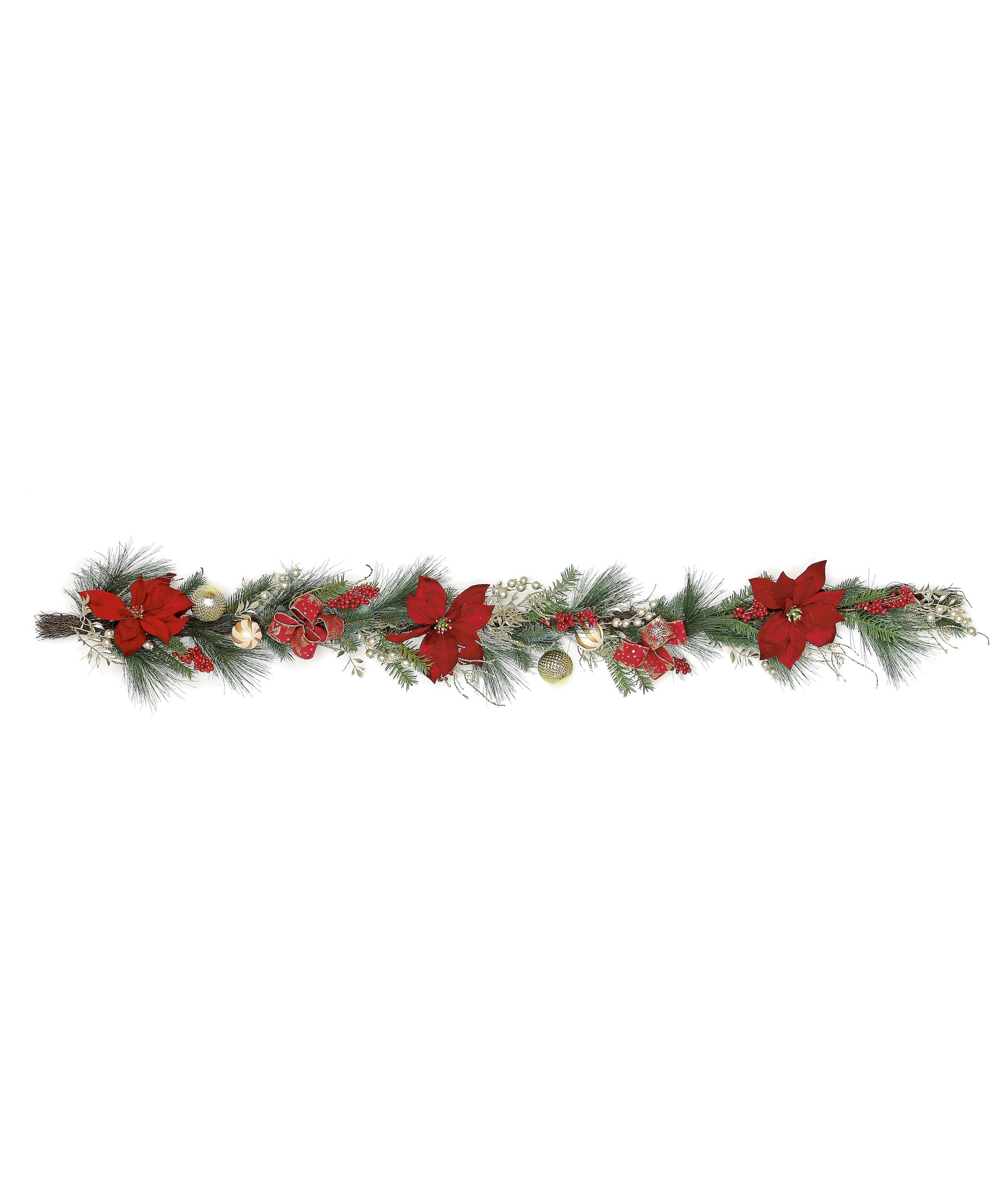 Poinsettia & Ball Ornament Artificial Garland, 72"-Seasonal Decor-Simple and Grand-Simple and Grand