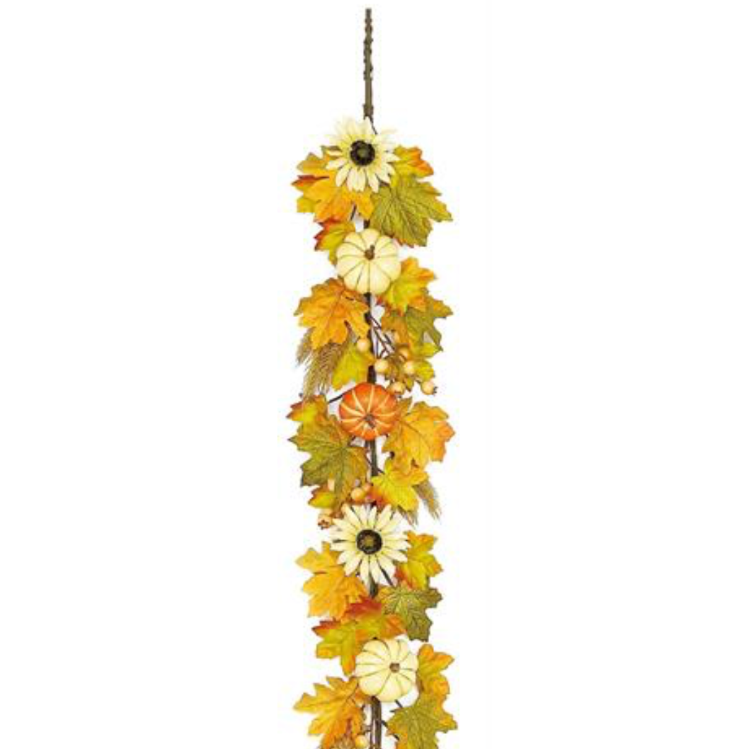 Pumpkin, Sunflower & Maple Faux Garland, 60"-Seasonal Decor-Simple and Grand-Simple and Grand