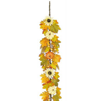 Pumpkin, Sunflower & Maple Faux Garland, 60"-Seasonal Decor-Simple and Grand-Simple and Grand