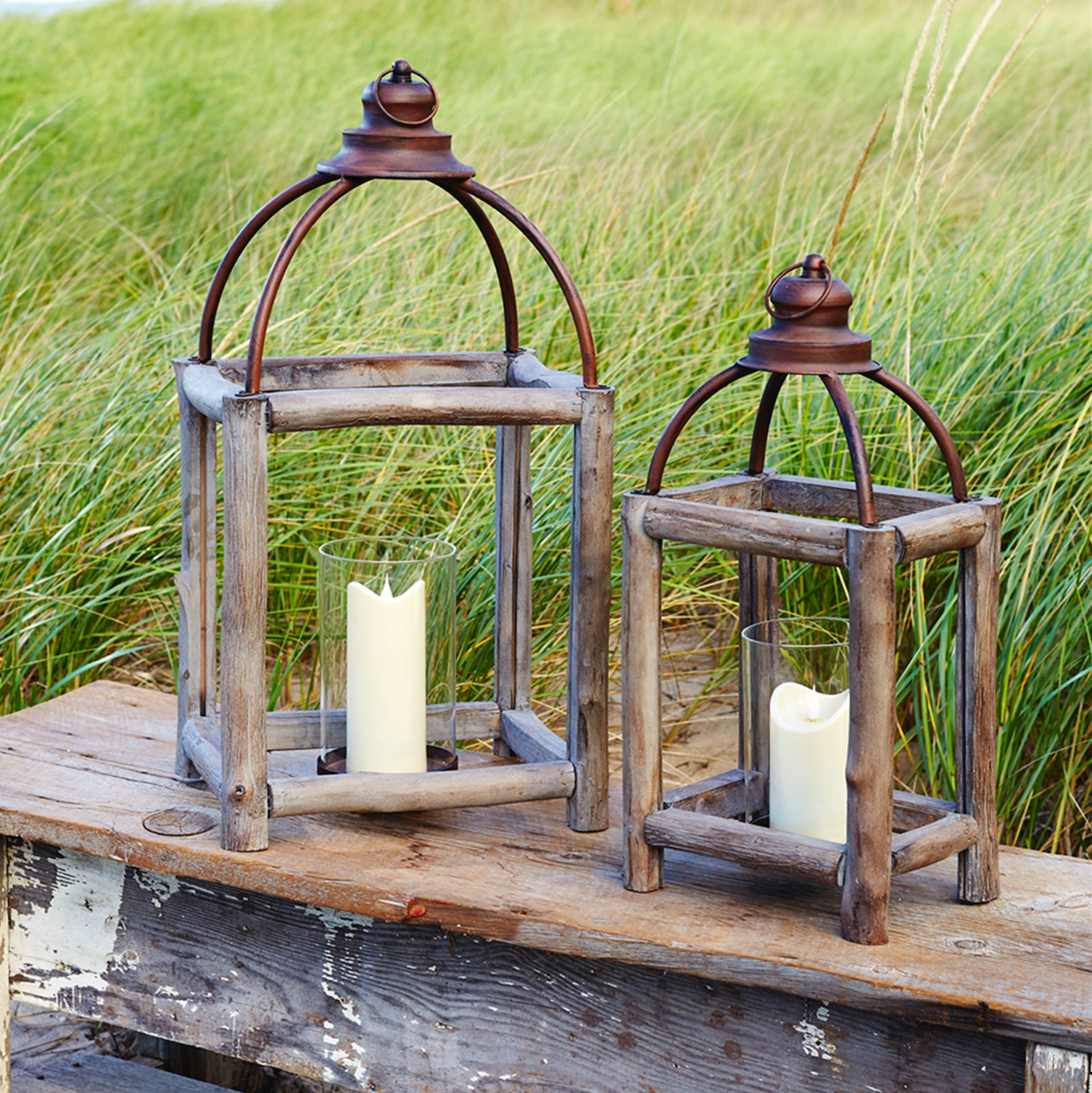 Rustic Lantern, Set of 2-Simple and Grand-Simple and Grand
