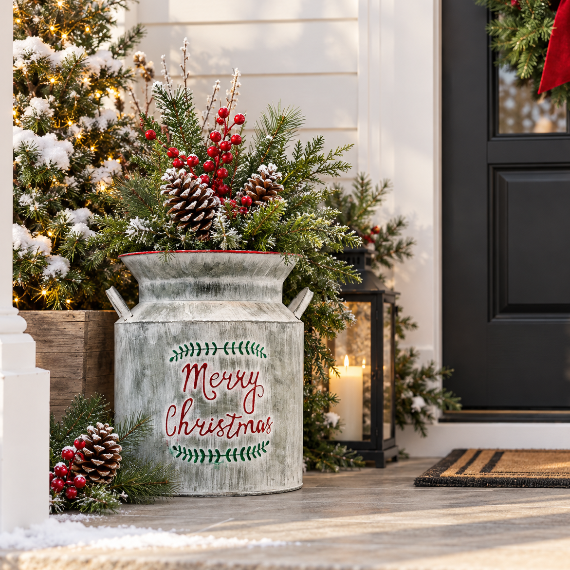 Merry Christmas Metal Milk Can, 11.75"