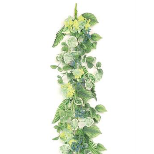 Sage & Hydrangea Faux Garland, 60"-Seasonal Decor-Simple and Grand-Simple and Grand
