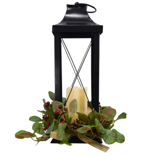 Square Lantern w/ Candle, 18.25"-Simple and Grand-Simple and Grand