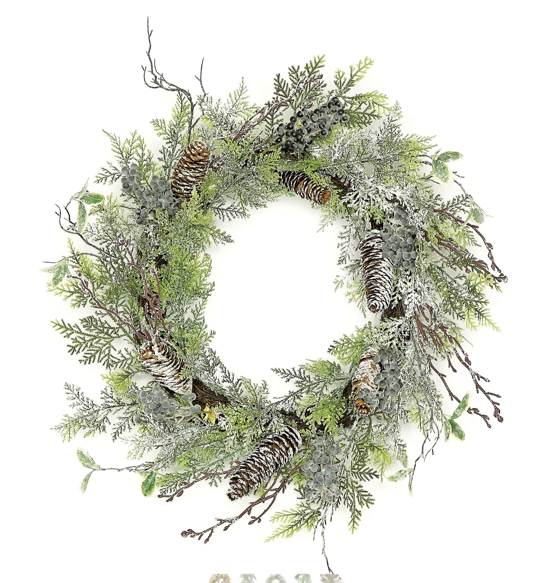 Frosted Mixed Artificial Wreath, 24"-Seasonal Decor-Simple and Grand-Simple and Grand