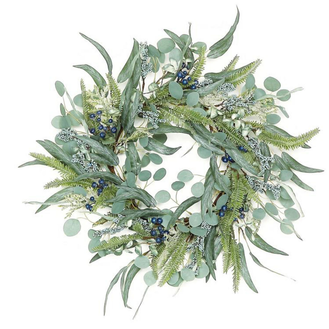 Blueberry Eucalyptus Wreath, 22"-Seasonal Decor-Simple and Grand-Simple and Grand