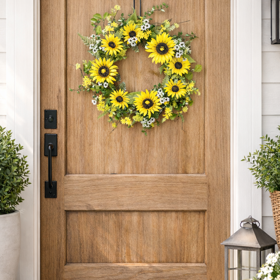 Sunflower & Wild Daisy Wreath, 24"-Seasonal Decor-Simple and Grand-Simple and Grand