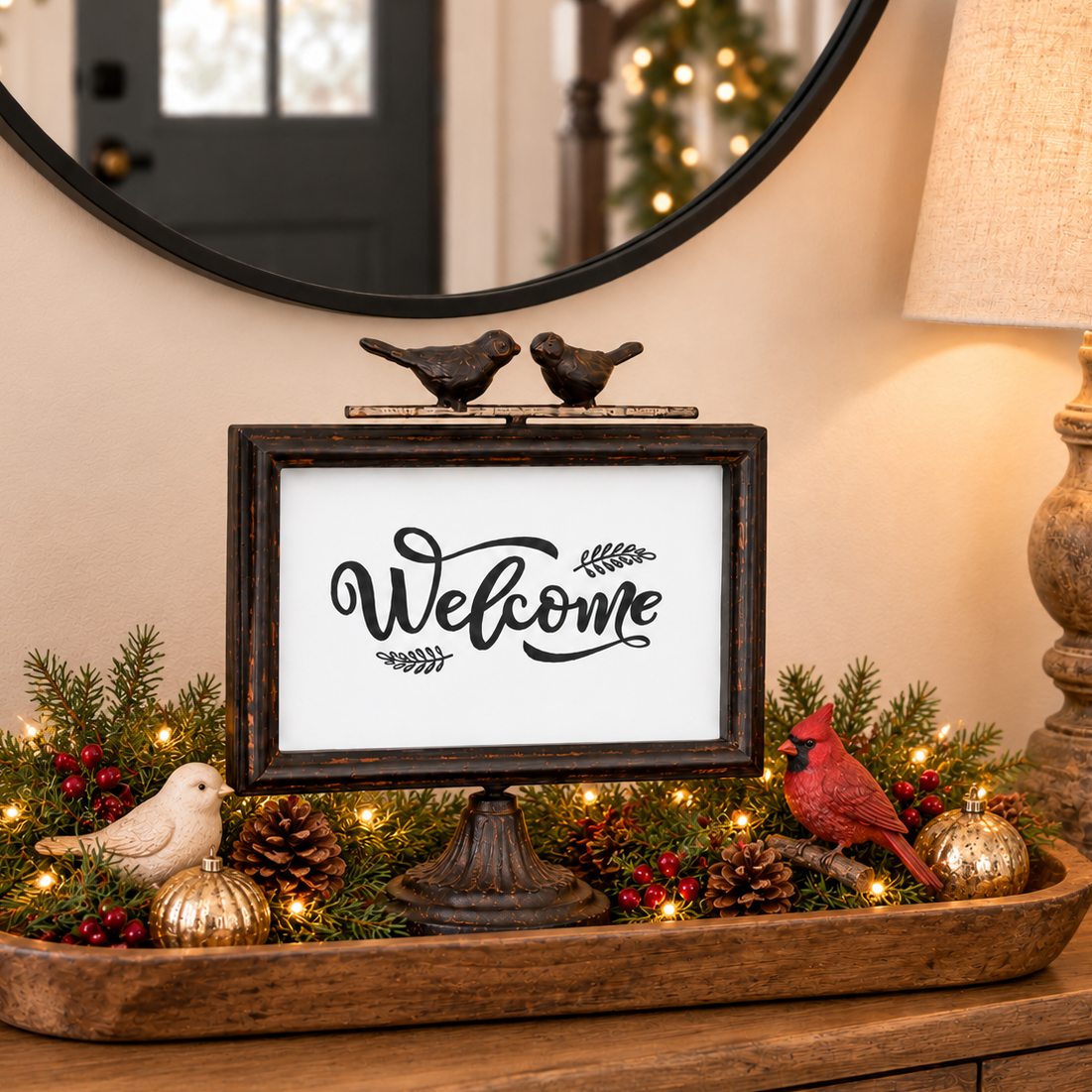 Bird Perch Welcome Frame, 8.5"