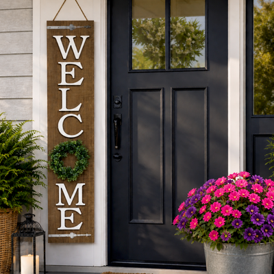 Welcome front door sign with Wreath by Simple and Grand
