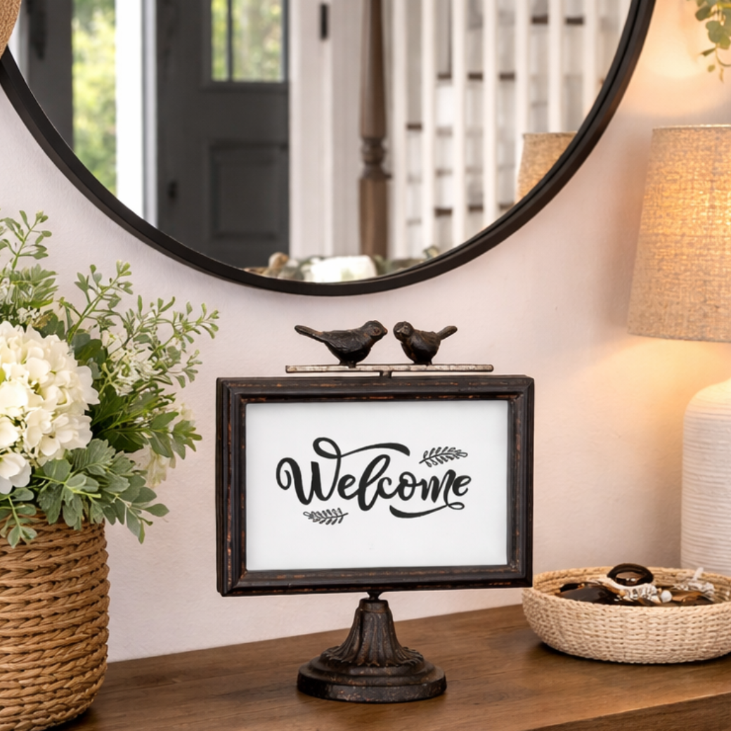 Bird Perch Welcome Frame, 8.5"-Seasonal Decor-Simple and Grand-Simple and Grand