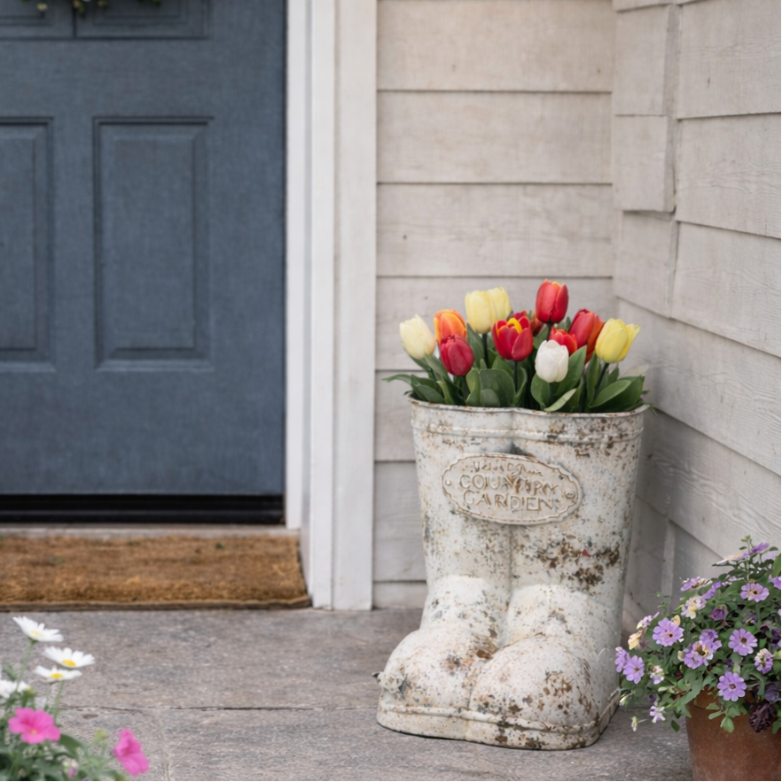 Country Garden Metal Boots Planter, 10"-Seasonal Decor-Simple and Grand-Simple and Grand