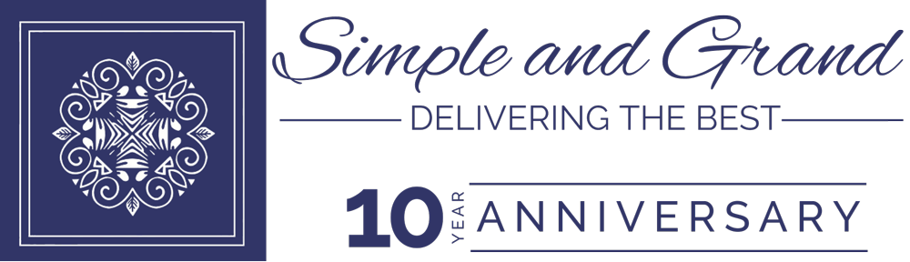 10th anniversary logo with decorative element and text 'Simple and Grand, Delivering the Best'.