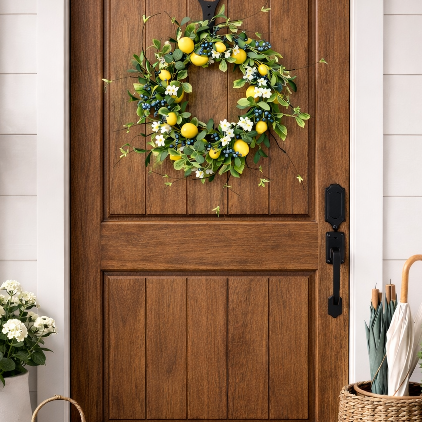 Lemon Blossom and Blueberry Wreath, 24"-Seasonal Decor-Simple and Grand-Simple and Grand