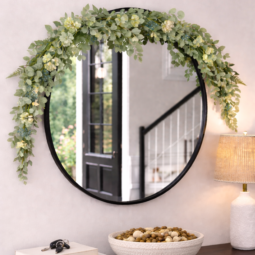 Sage &amp; Hydrangea Faux Garland, 60"-Seasonal Decor-Simple and Grand-Simple and Grand