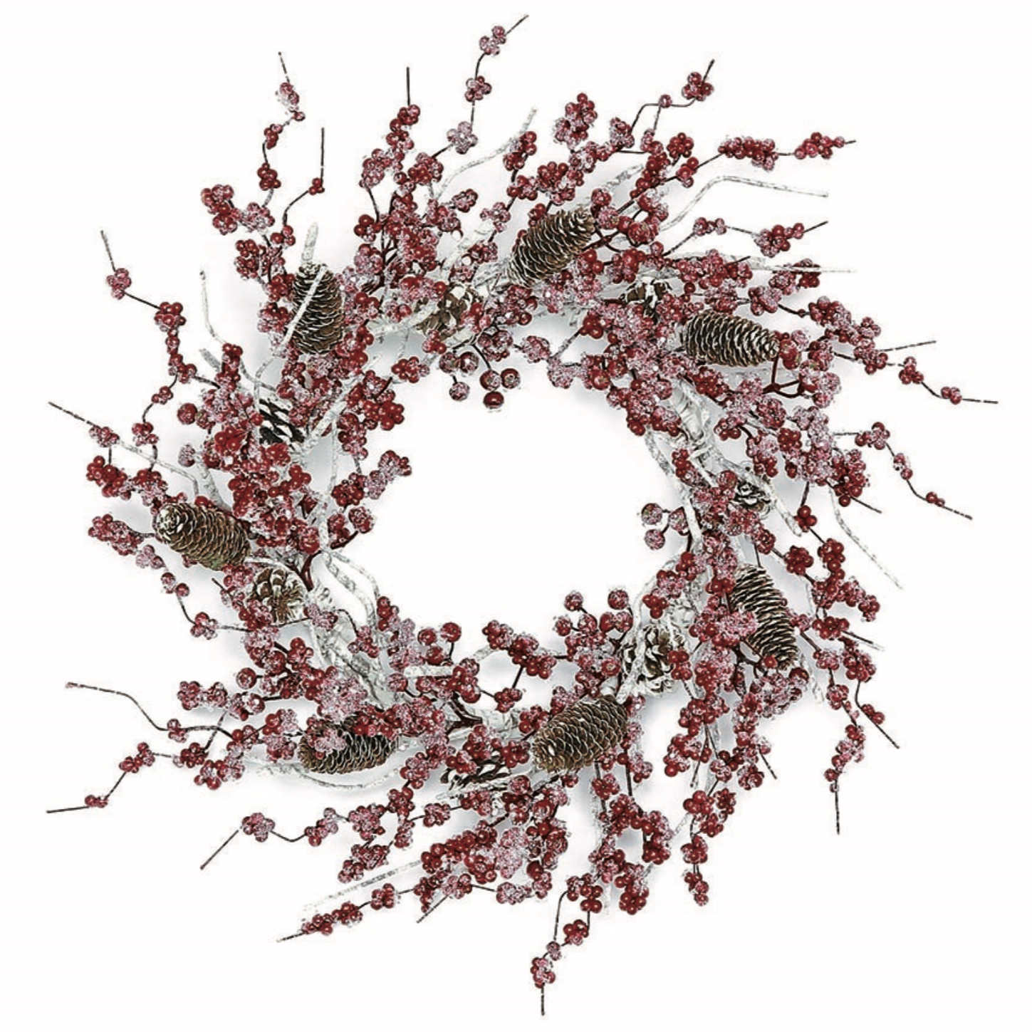 Icy Birch & Berry w/ Cones Wreath, 24"-Seasonal Decor-Simple and Grand-Simple and Grand