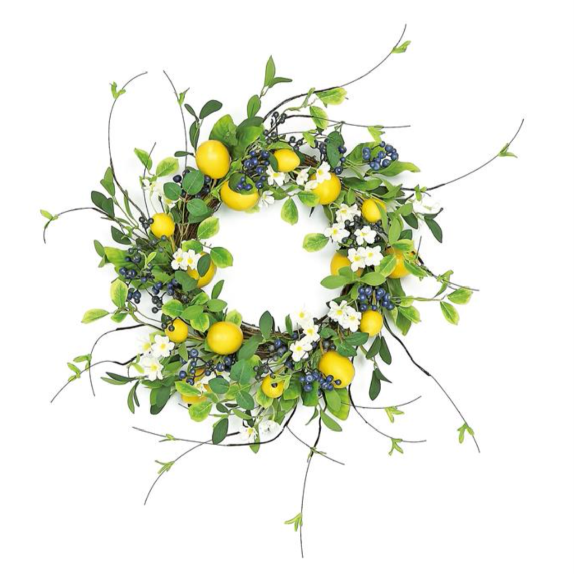 Lemon Blossom and Blueberry Wreath, 24"-Seasonal Decor-Simple and Grand-Simple and Grand